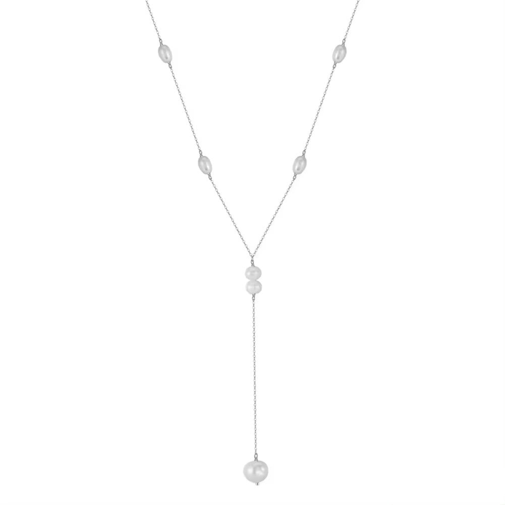 Modern elegant pearl necklace, 925 silver, 14K gold