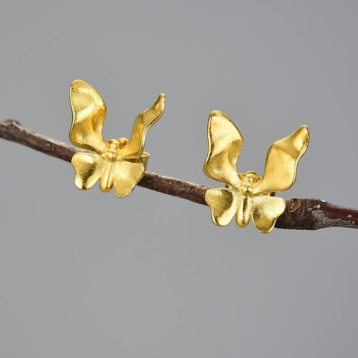 Delicate butterfly earrings, 925 silver, 18K gold
