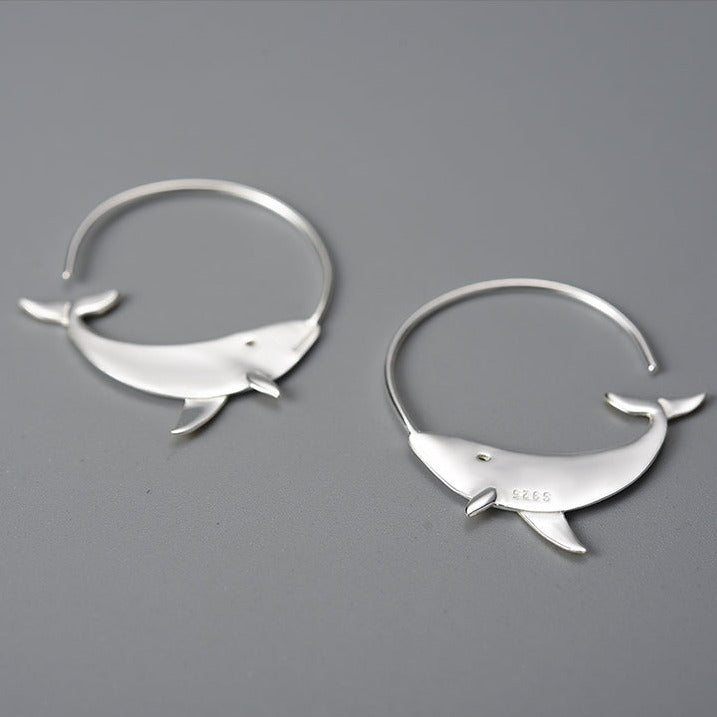 Hoop earrings "Little Whale", 925 silver, 18K gold