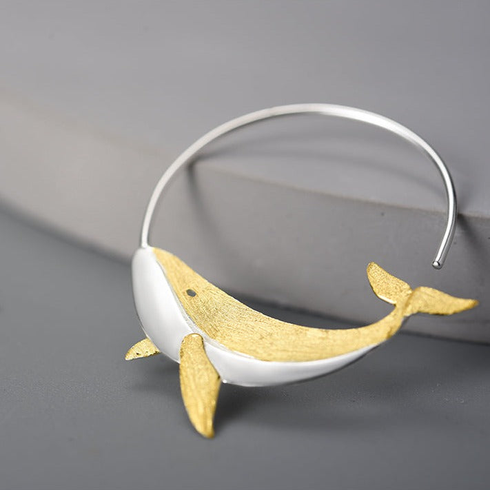 Hoop earrings "Little Whale", 925 silver, 18K gold
