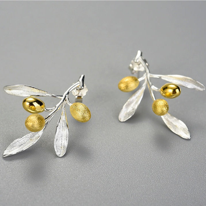 Necklace with olive branch pendant, 925 silver, 18K gold