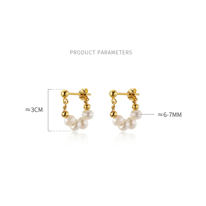 Delicate small hoop earrings, freshwater pearls, 925 silver plated with 18K gold