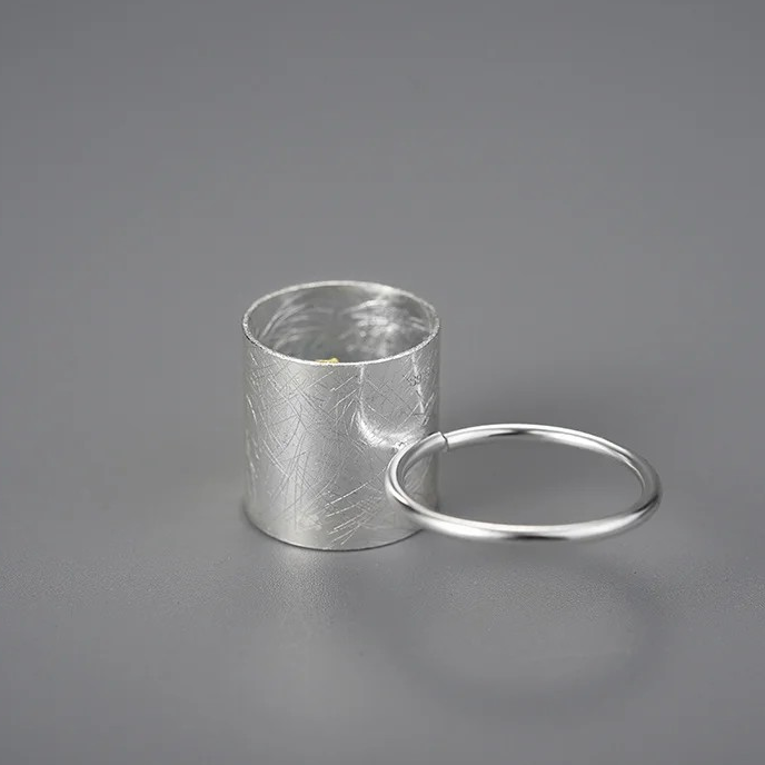 Ring "Meeting Love" girl or boy with cat, 925 silver, 18K gold