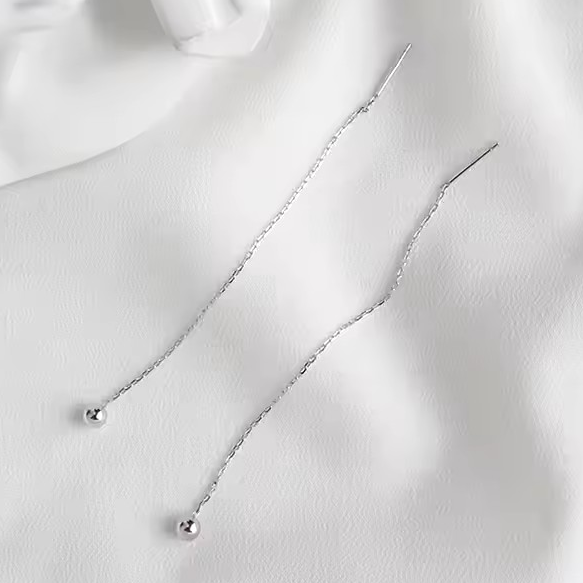 Kettenohrringe mit Kügelchen, 925 Sterling Silber