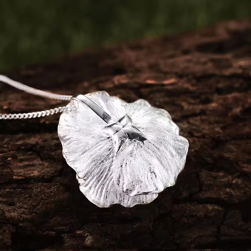 Handmade necklace with poppy pendant, 925 silver, 18K gold