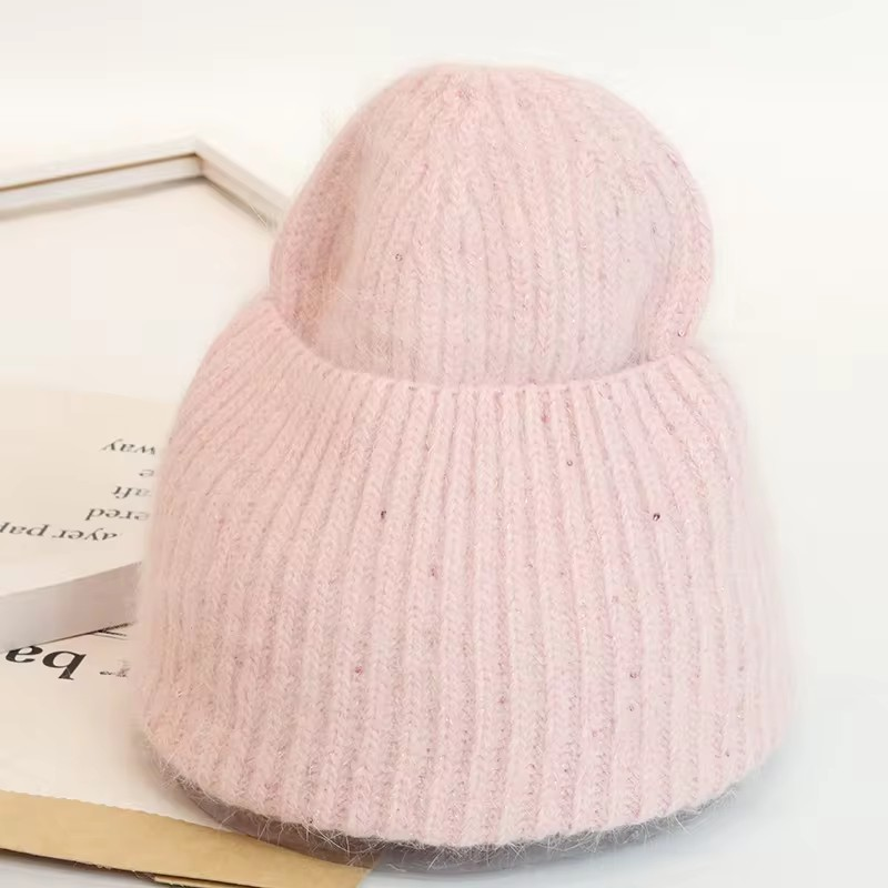 Warm, Soft and Fluffy Angora Beanie, mini sequins, blue