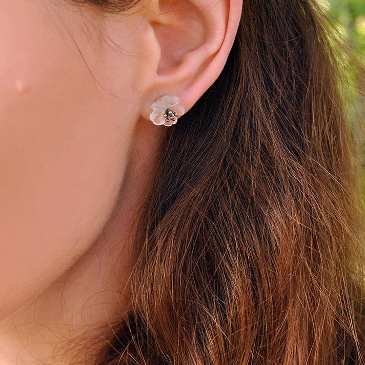 Handmade delicate stud earrings "Flower in the rain"
