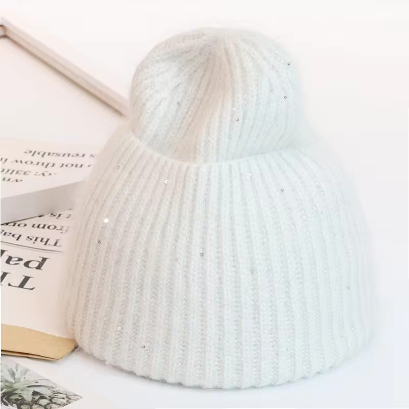 Warm, Soft and Fluffy Angora Beanie, mini sequins, blue