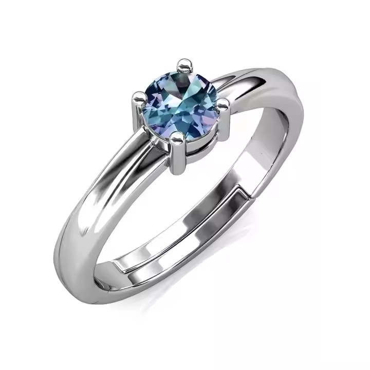 Minimalist adjustable ring with alexandrite, 925 silver, 18K rose gold