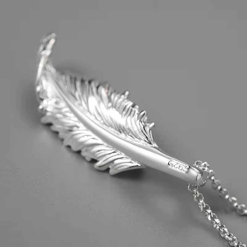 Halskette mit Blatt und Perle Anhänger, 925er Silber, 18K Gold