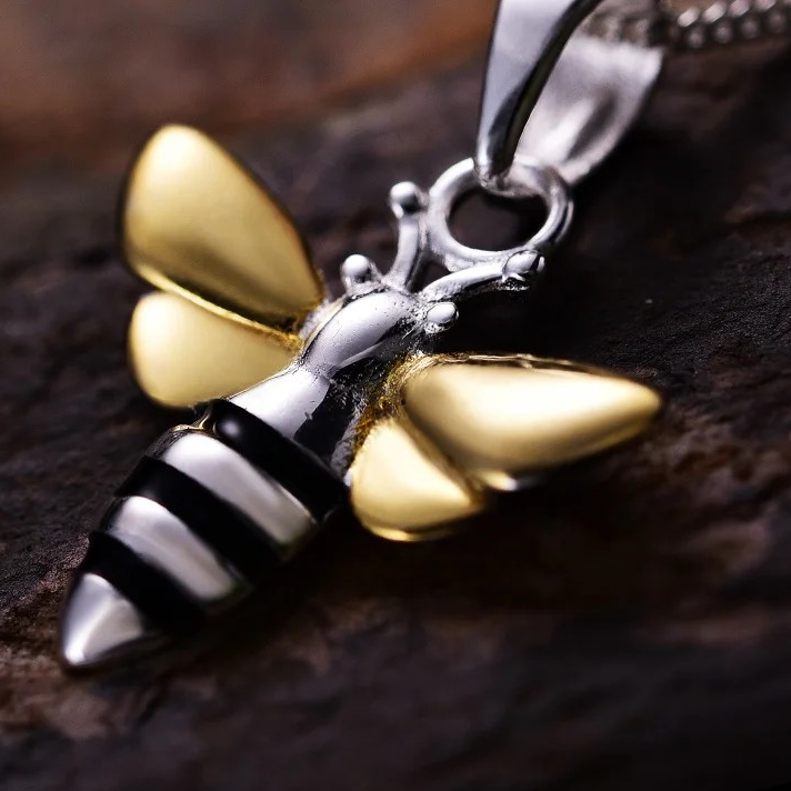 Necklace with bee pendant, 925 silver, 18K gold