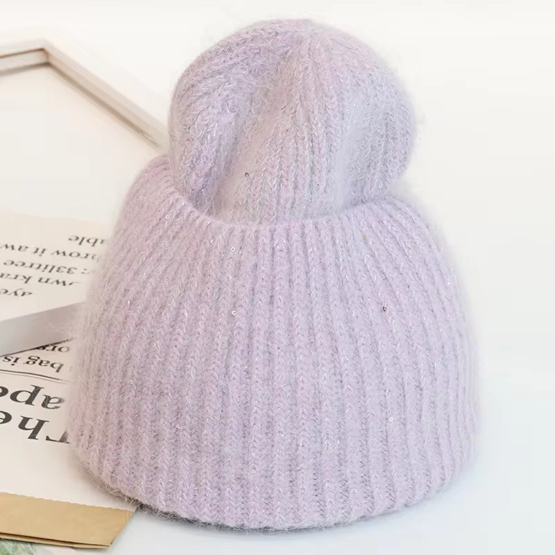 Warm, Soft and Fluffy Angora Beanie, mini sequins, lilac