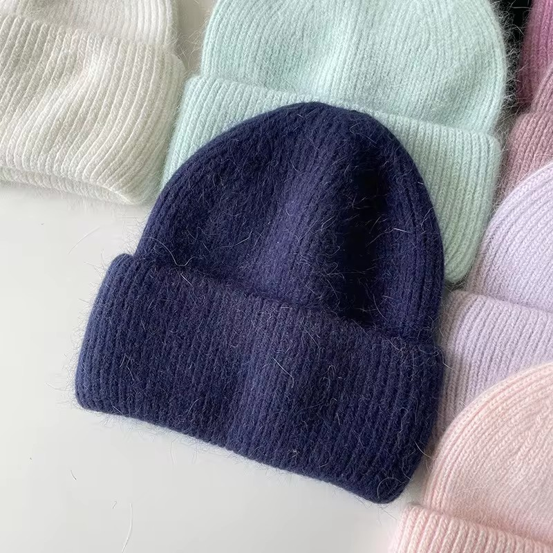 Warm, soft and fluffy Angora Beanie, dark blue