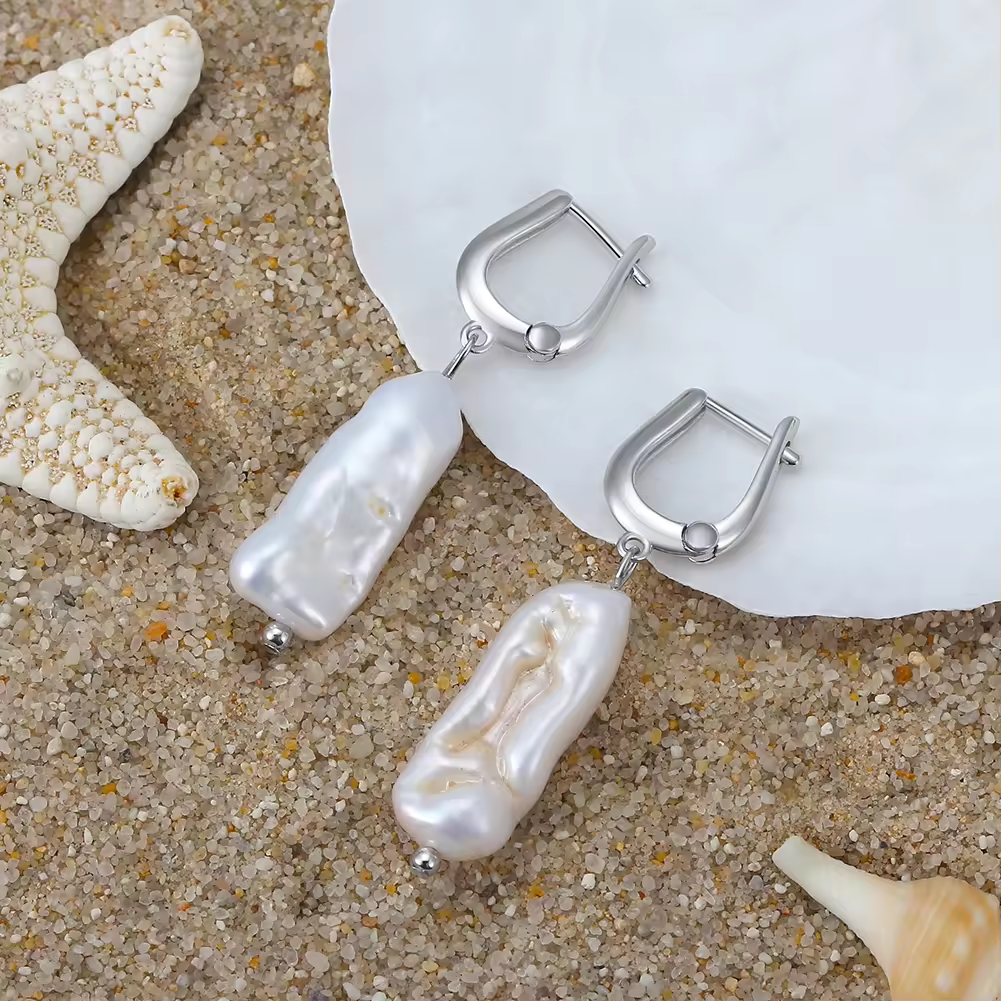 Handmade Extraordinary Baroque Pearl Drop Earrings