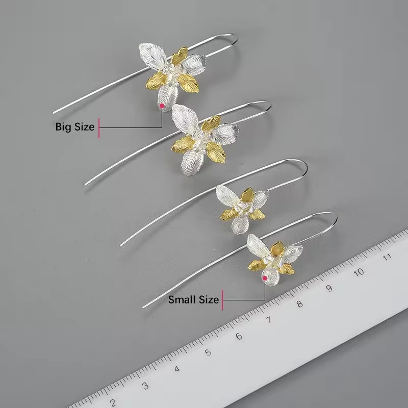 Handgemachte Iris Blume Ohrringe, 925er Silber, 18K Gold