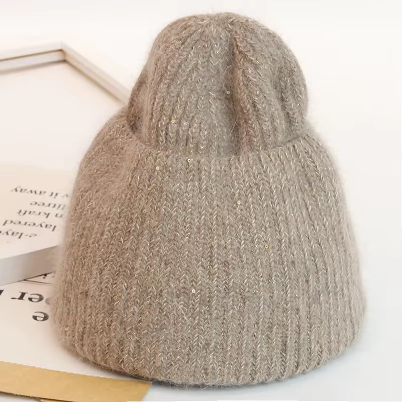 Warm, Soft and Fluffy Angora Beanie, mini sequins, blue