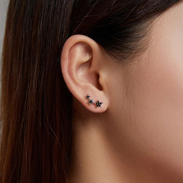Minimalist stud earrings 3 stars, 925 silver, rose gold