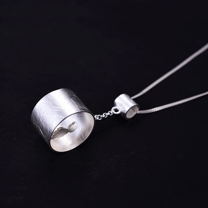 Necklace "Meeting Love" girl or boy with cat, 925 silver, 18K gold