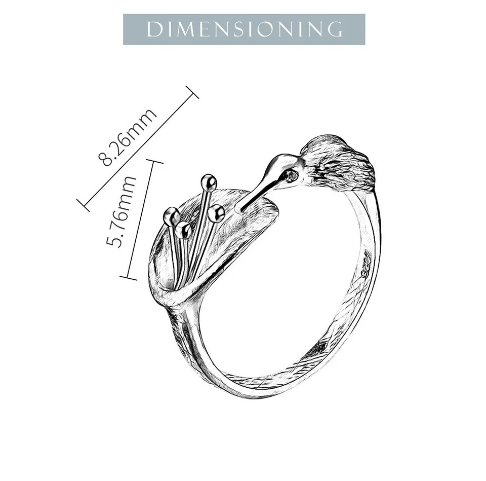 Handgefertigter Ring "Kolibri trinkt aus der Blume" 925er Silber, 18K Gold