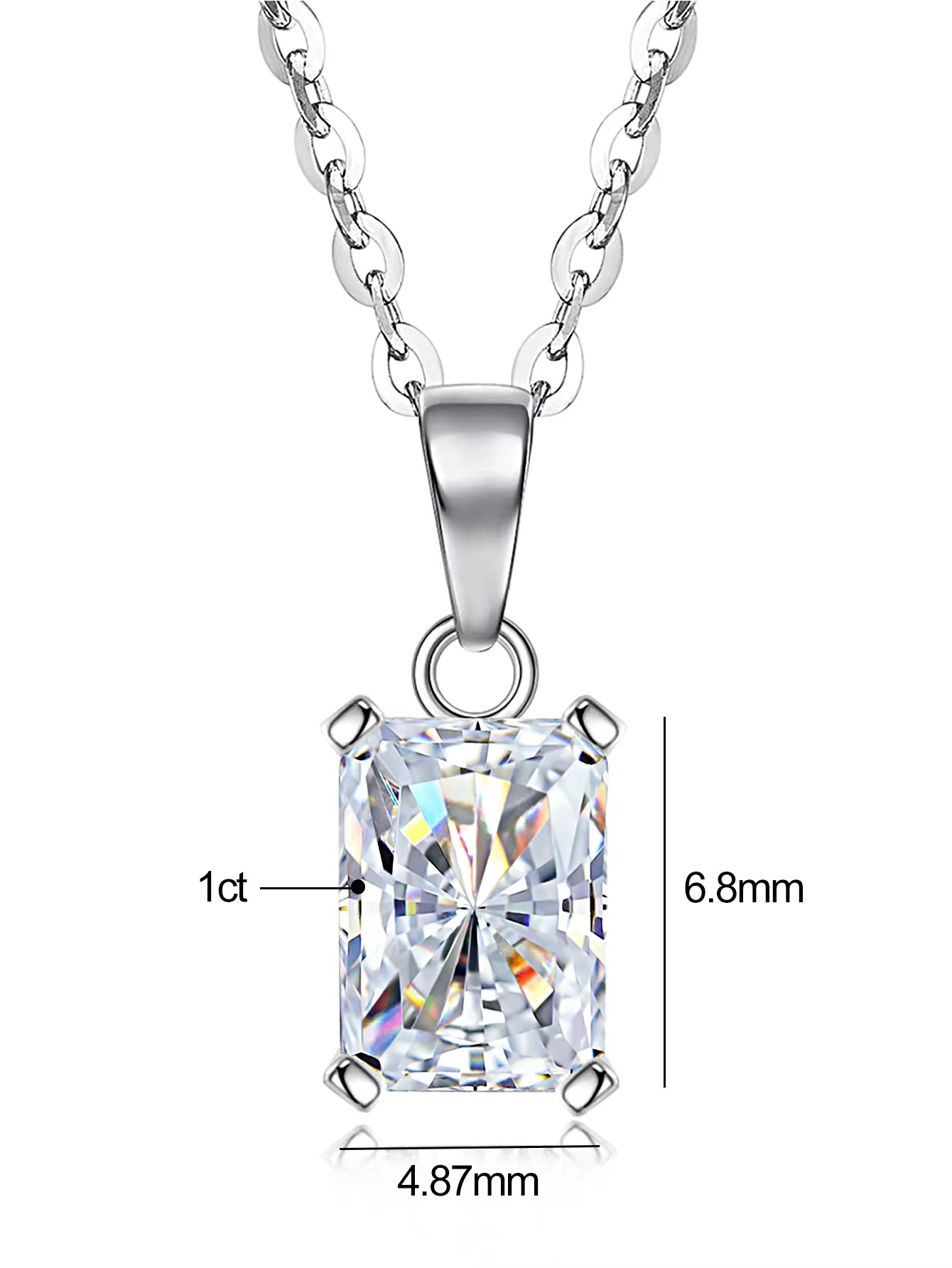 Kette mit 1 Ct Moissanit Anhänger Baguette, 925 Sterling Silber