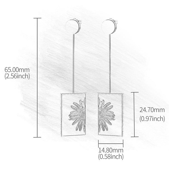 Handgefertigte Hängeohrringe Sonnenblume, 925er Silber, 18K Gold