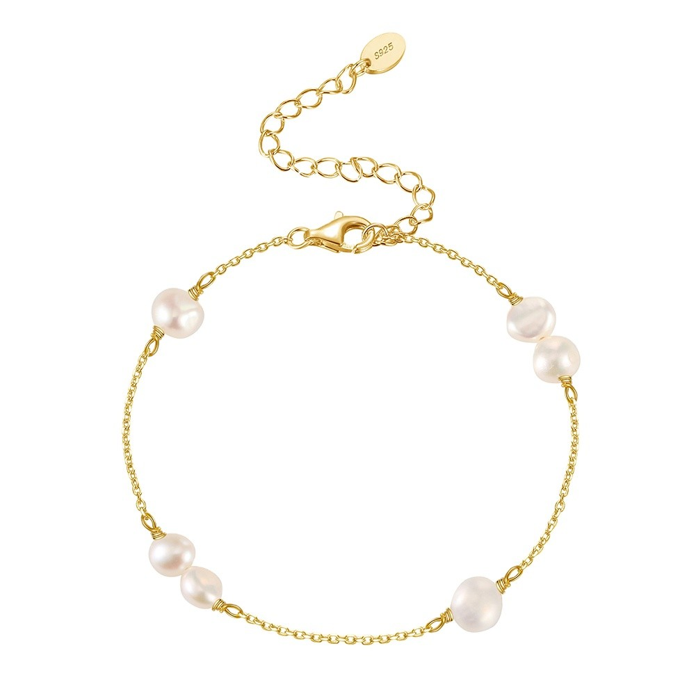Vergoldetes Armband mit Süßwasserperlen – 925 Sterling Silber, 14K Gold