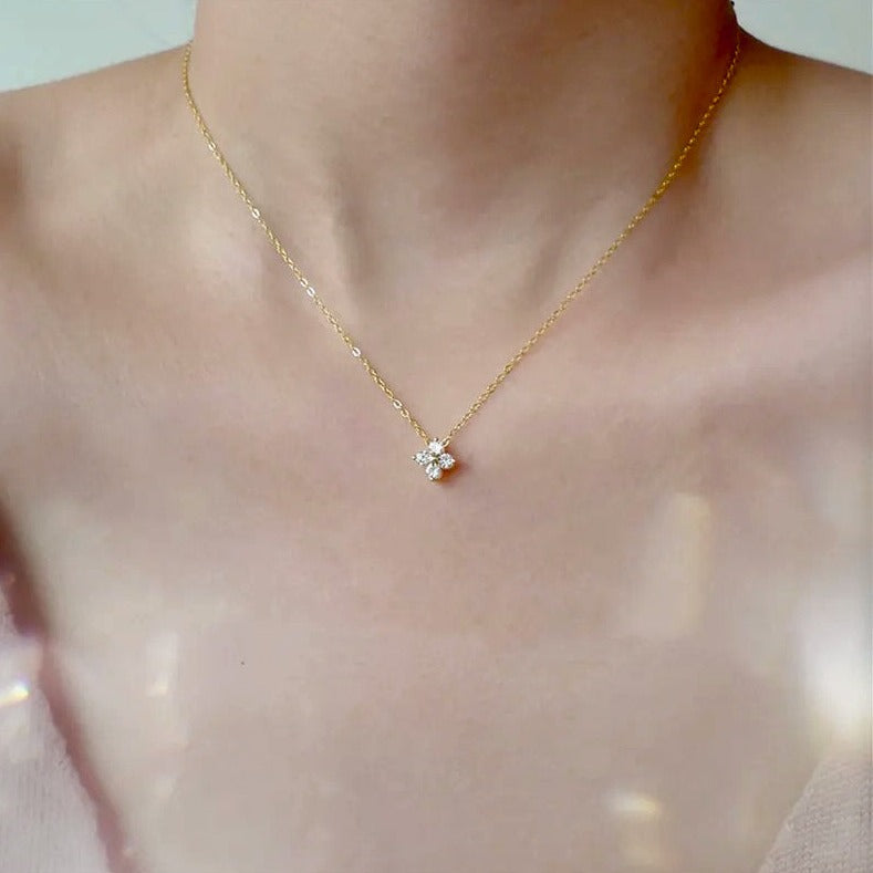 Delicate necklace with zircon flower, 925 silver, 18K gold