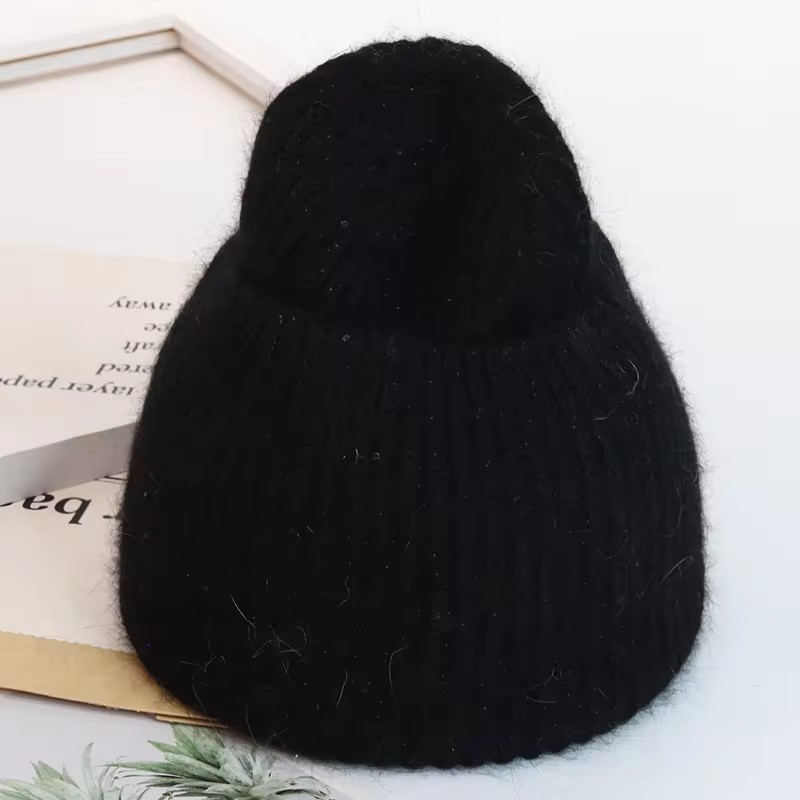 Warm, Soft and Fluffy Angora Beanie, mini sequins, blue