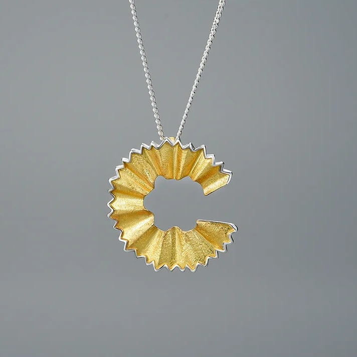 Necklace with pencil shavings pendant, 925 Sterling silver, 18K gold