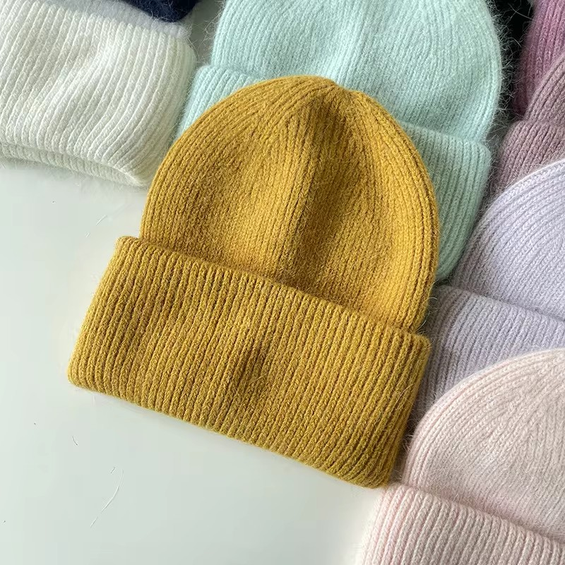 Warm, soft and fluffy Angora Beanie, mustard