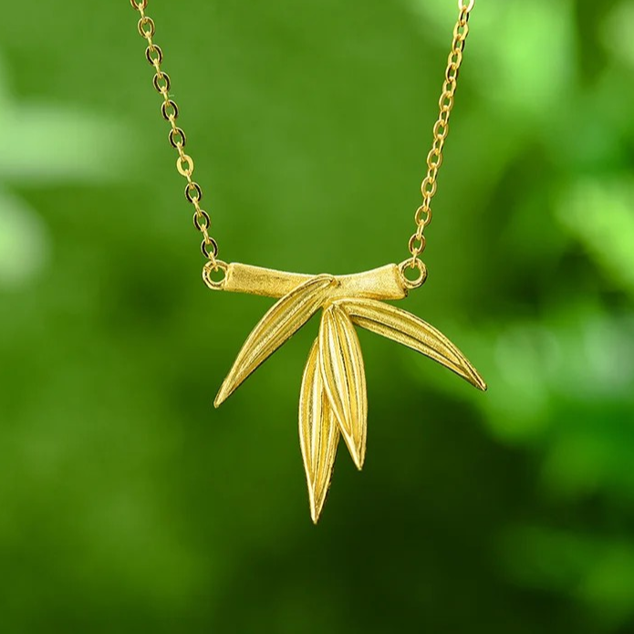 Necklace with bamboo pendant, 925 silver, 18K gold