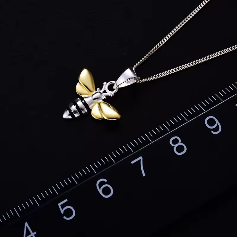 Necklace with bee pendant, 925 silver, 18K gold