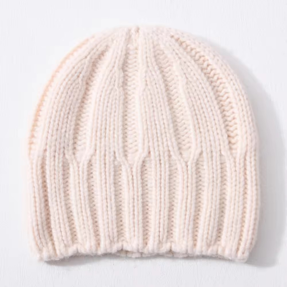 100% Merinowolle weiche dünne Wintermütze für Damen, hellbeige