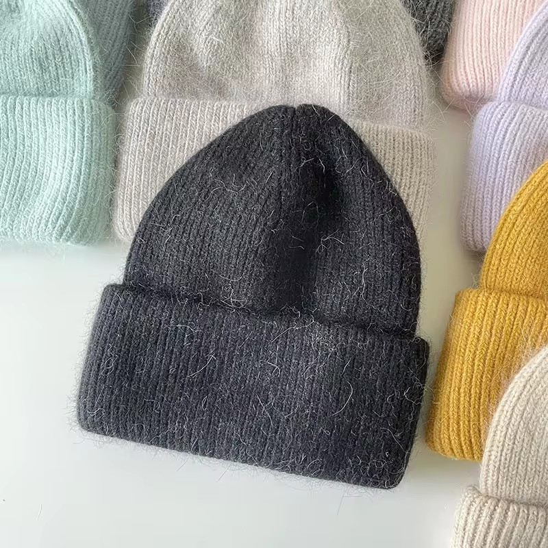 Warm, soft and fluffy Angora Beanie, dark grey