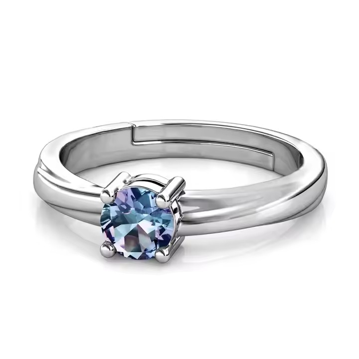 Minimalist adjustable ring with alexandrite, 925 silver, 18K rose gold