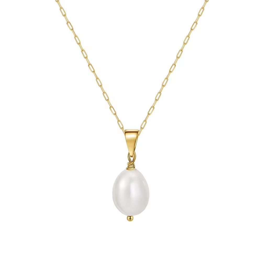 delicate necklace with a large baroque pearl, 925 silver, 14K gold