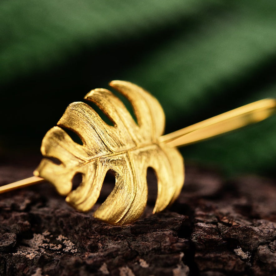 Monstera leaf earrings and ring