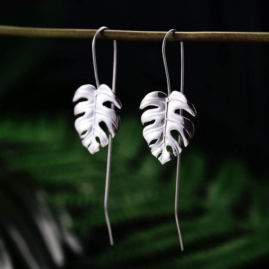 Monstera leaf earrings and ring