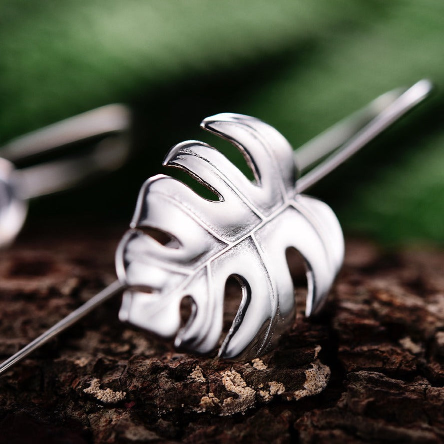 Monstera leaf earrings and ring