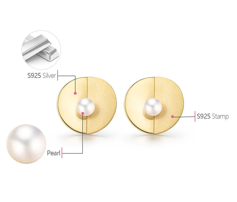 Zarte Ohrstecker Satellite mit Süßwasserperle, 925er Silber, 18K Gold