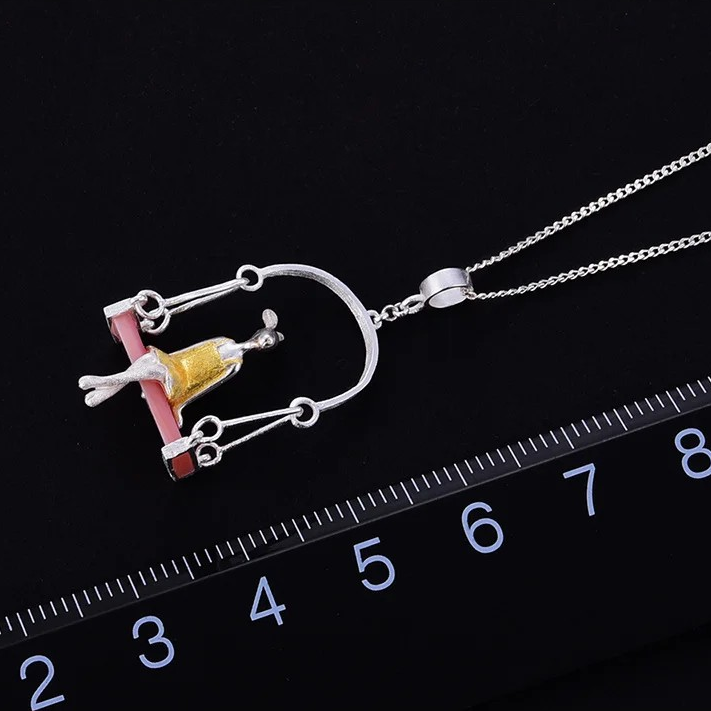 Handmade necklace "Rabbit on swing", 925 silver, shell