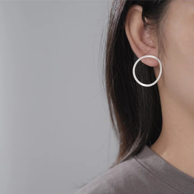 Handmade circle earrings, 925 silver, 18K gold