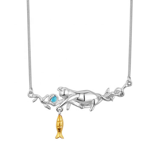 Kette Katze Silber, Halskette 925 Sterling Silber Damen