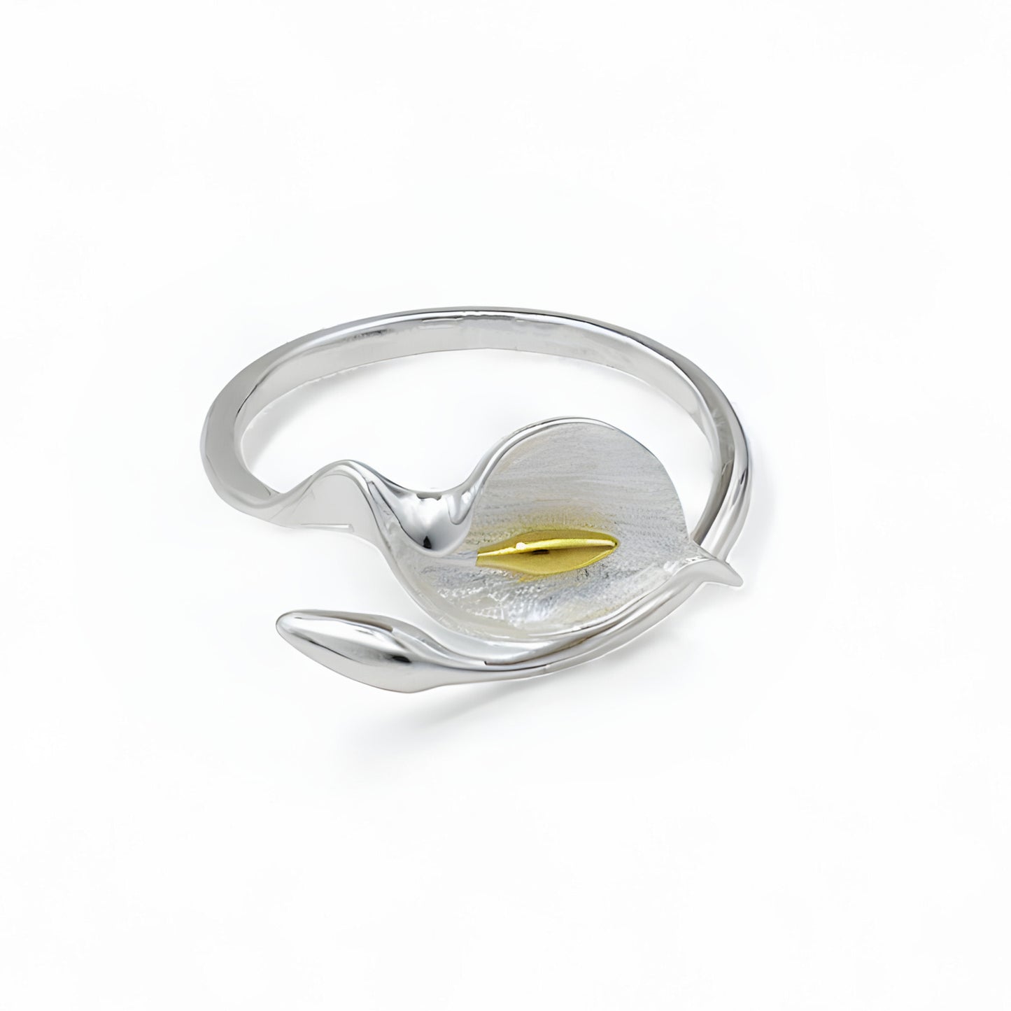 Handgefertigter Ring Calla Lilie, 925er Silber, 18KGold