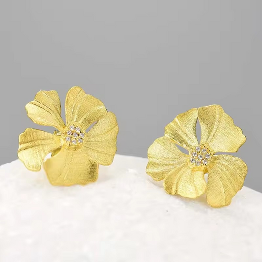 Handmade stud earrings "Elegant Peony", 925 silver, 18K gold