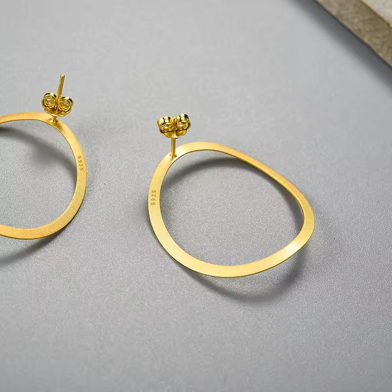 Handmade circle earrings, 925 silver, 18K gold