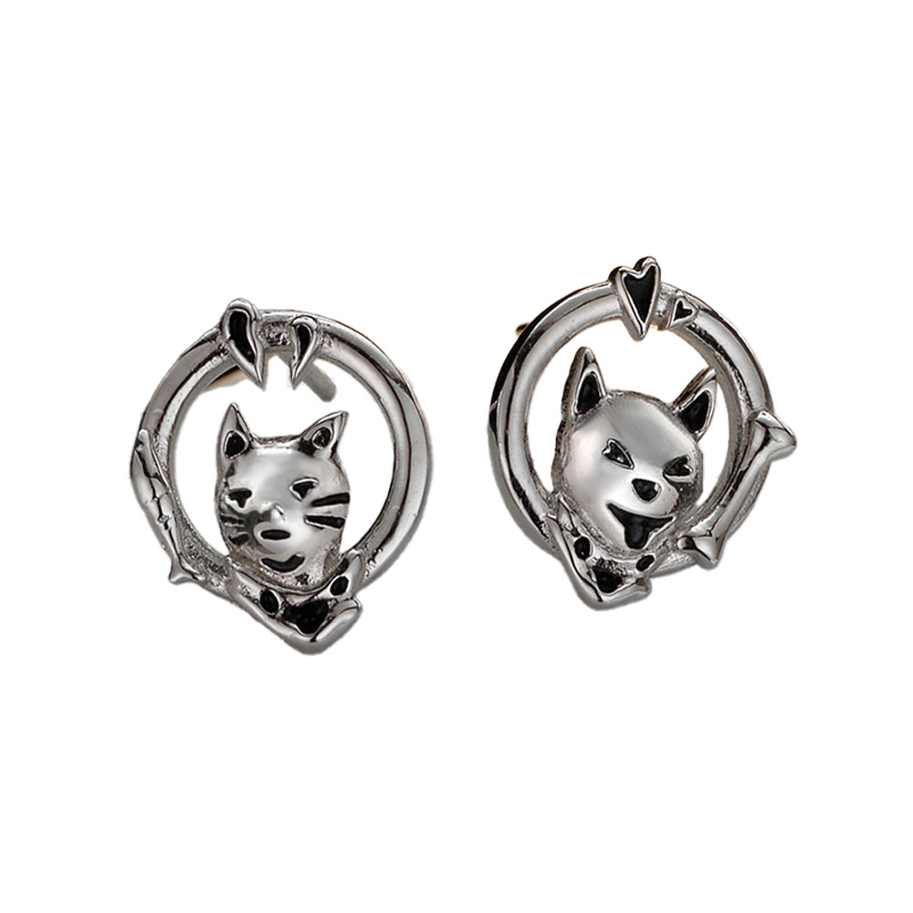 Handgefertigte Ohrstecker Katze Hund, 925 Sterling Silber, Geschenk für Tierliebhaber