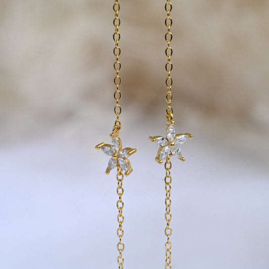 Chain Earrings with Delicate Flower Gold