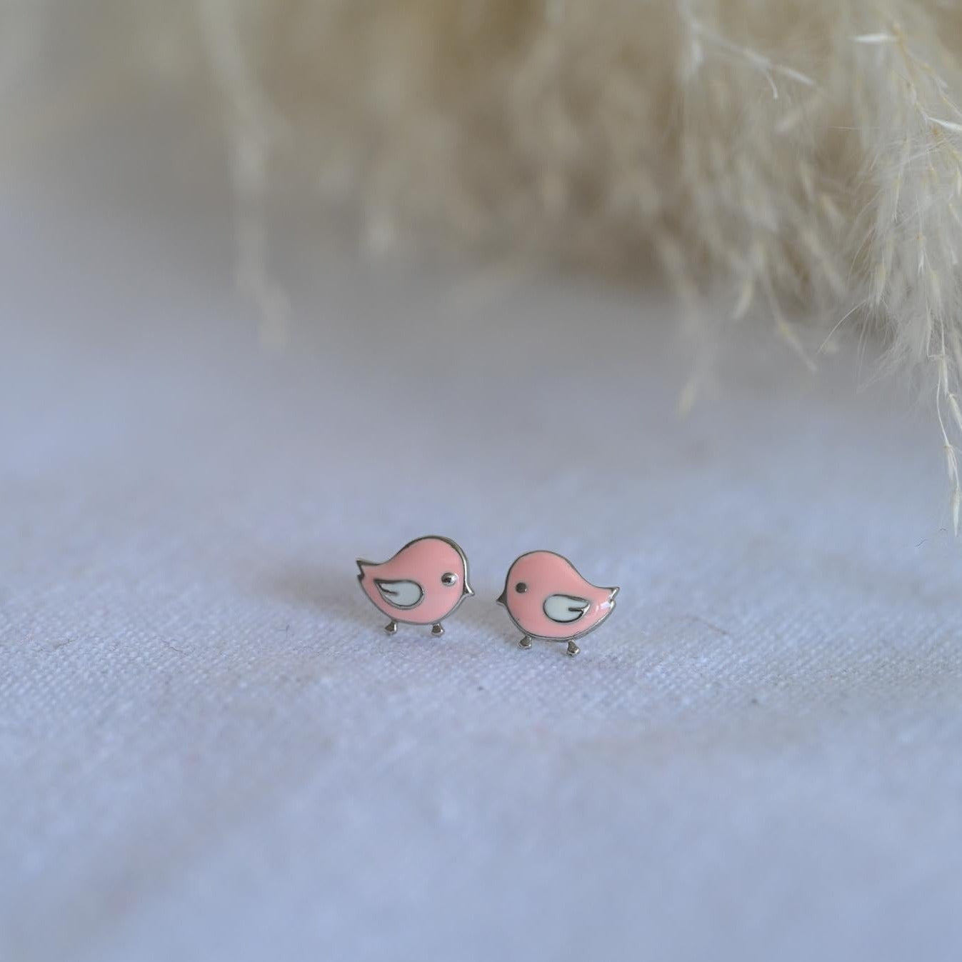 925 Sterling Silver Pink Bird Stud Earrings for Girls