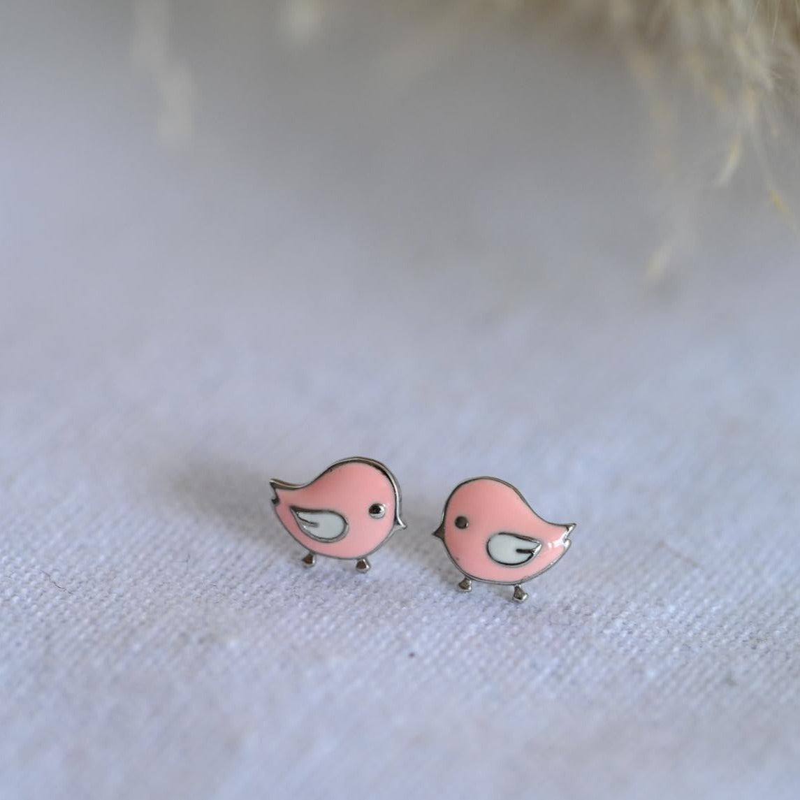 925 Sterling Silver Pink Bird Stud Earrings for Girls